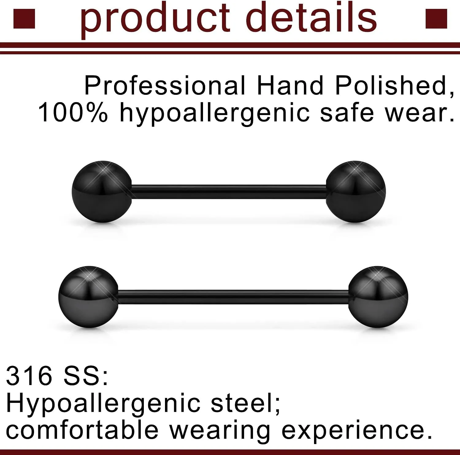 Prjndjw 14G Surgical Steel Straight Barbell - Tongue & Nipple Rings for Women & Men - Length 12MM, 14MM, 16MM, 18MM, 22mm - Piercing Jewelry
