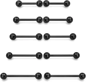 Prjndjw 14G Surgical Steel Straight Barbell - Tongue & Nipple Rings for Women & Men - Length 12MM, 14MM, 16MM, 18MM, 22mm - Piercing Jewelry