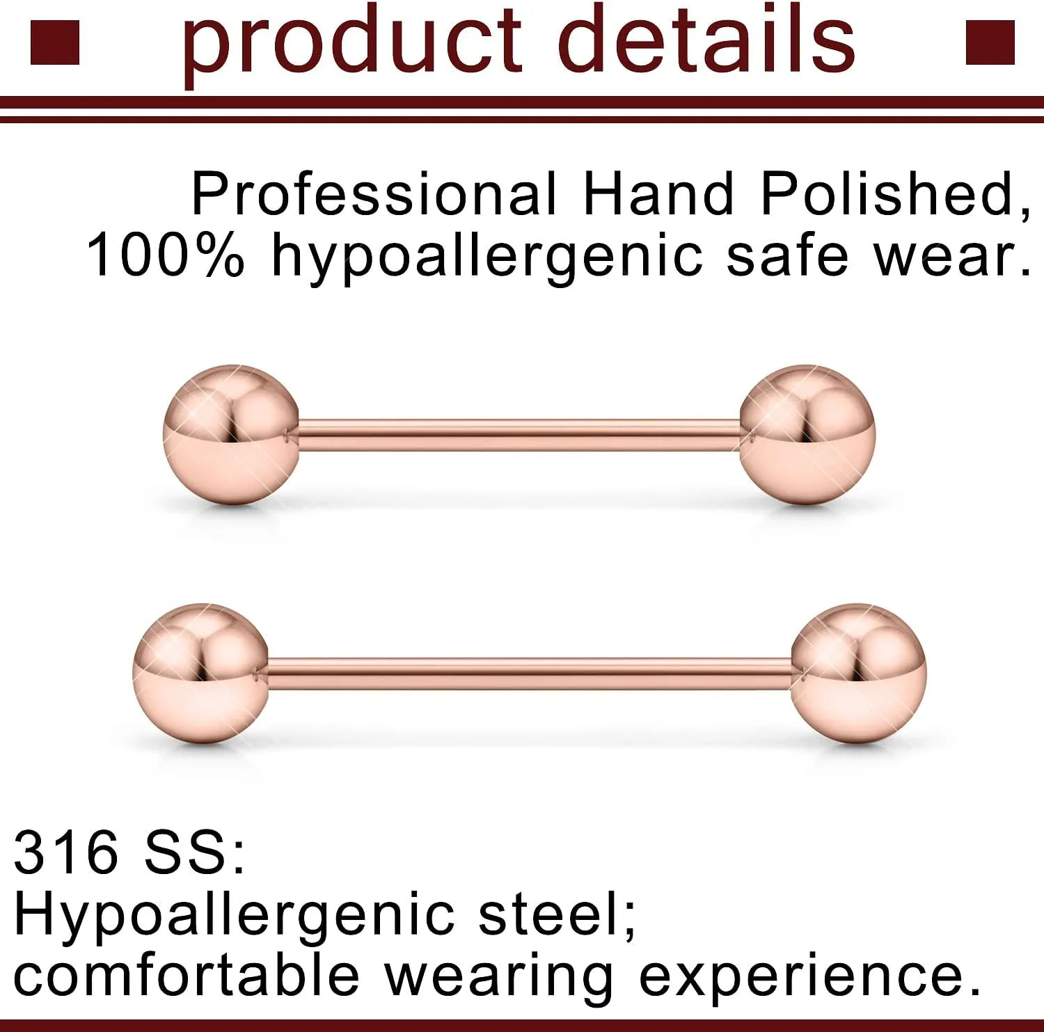 Prjndjw 14G Surgical Steel Straight Barbell - Tongue & Nipple Rings for Women & Men - Length 12MM, 14MM, 16MM, 18MM, 22mm - Piercing Jewelry