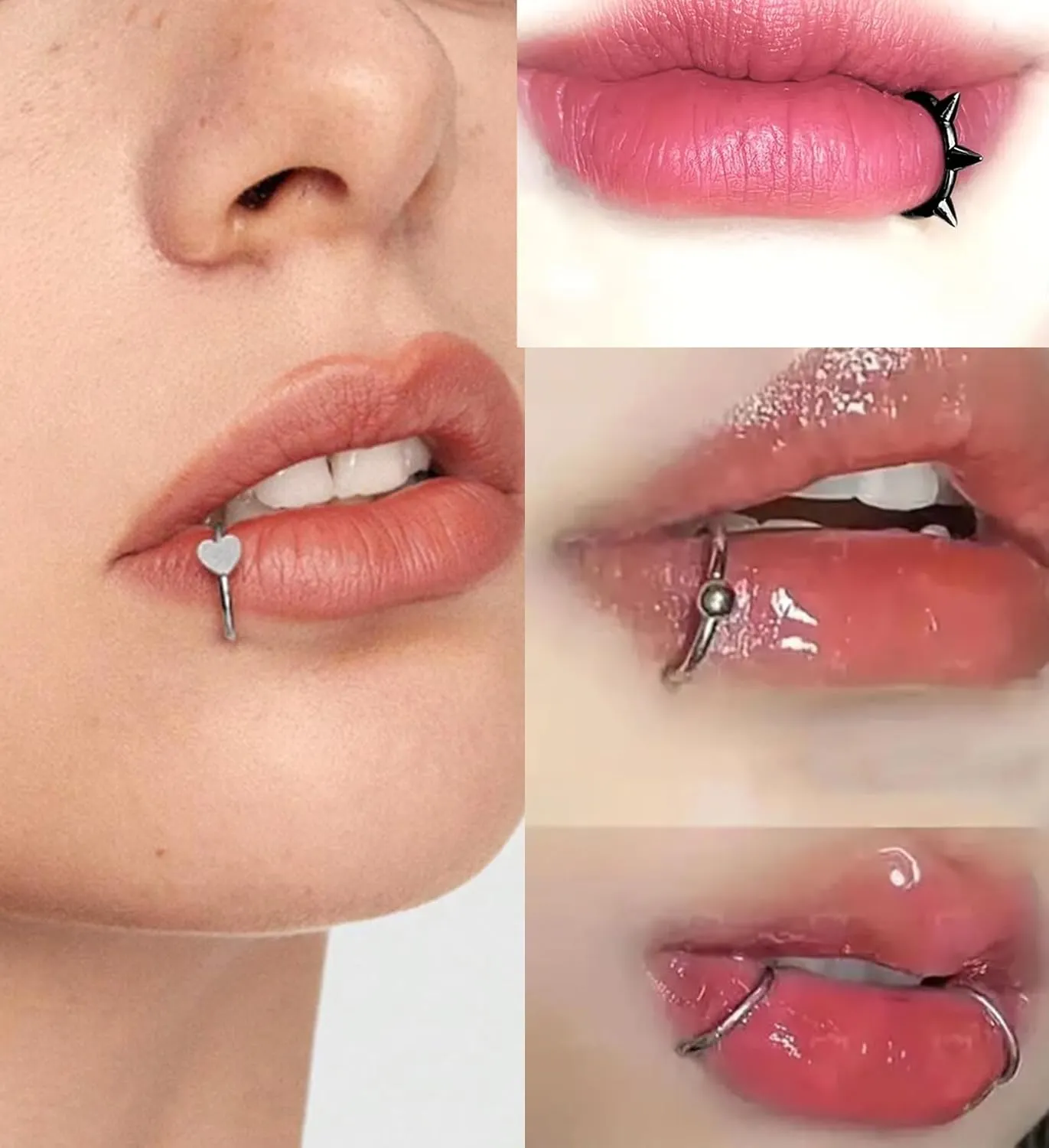 QWALIT Fake Lip Piercing Fake Lip Ring Fake Nose Ring Fake Snake Bites Fake Nose Piercing Faux Lip Rings Fake Snake Bite Piercing Clip Lip Ring Ear Cuff Earrings