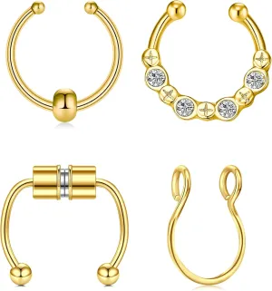QWALIT Fake Nose Rings & Septum Piercings - Clip On, Non-Piercing, Faux Nose Rings & Hoops for Women & Men
