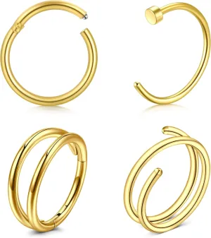 QWALIT Nose Rings - Double Hoop Nose Rings for Single Piercing