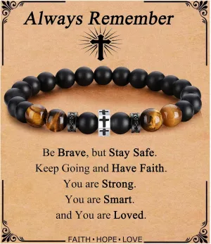 QWNHONEY Cross Bracelet for Men Son Brother Boyfriend Father Dad Husband Father's Day Birthday Christian Religious Faith Graduation Anniversary Christmas Jewelry Gift for Man