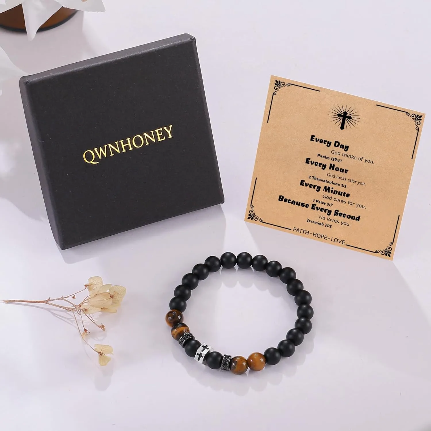QWNHONEY Cross Bracelet for Men Son Brother Boyfriend Father Dad Husband Father's Day Birthday Christian Religious Faith Graduation Anniversary Christmas Jewelry Gift for Man