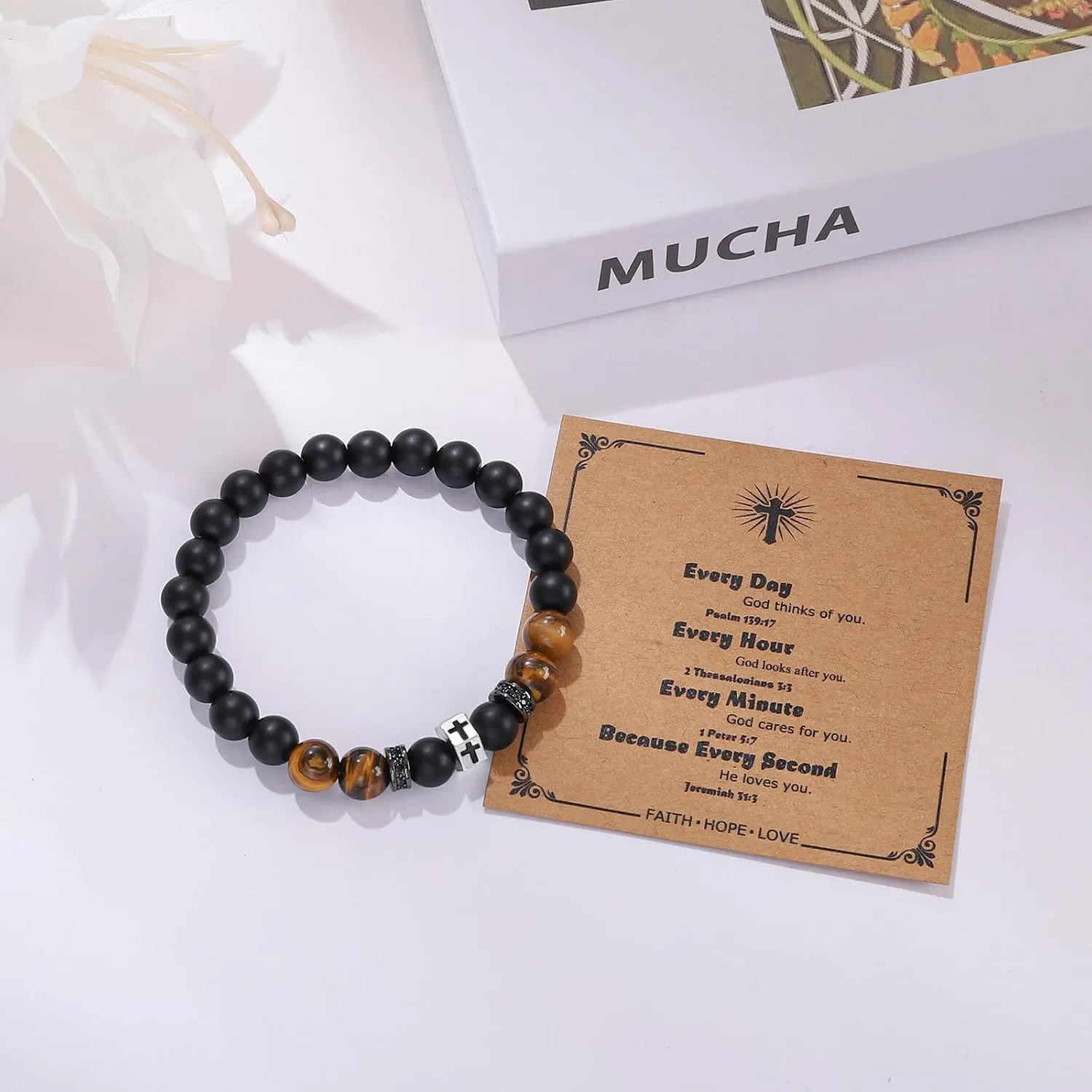 QWNHONEY Cross Bracelet for Men Son Brother Boyfriend Father Dad Husband Father's Day Birthday Christian Religious Faith Graduation Anniversary Christmas Jewelry Gift for Man