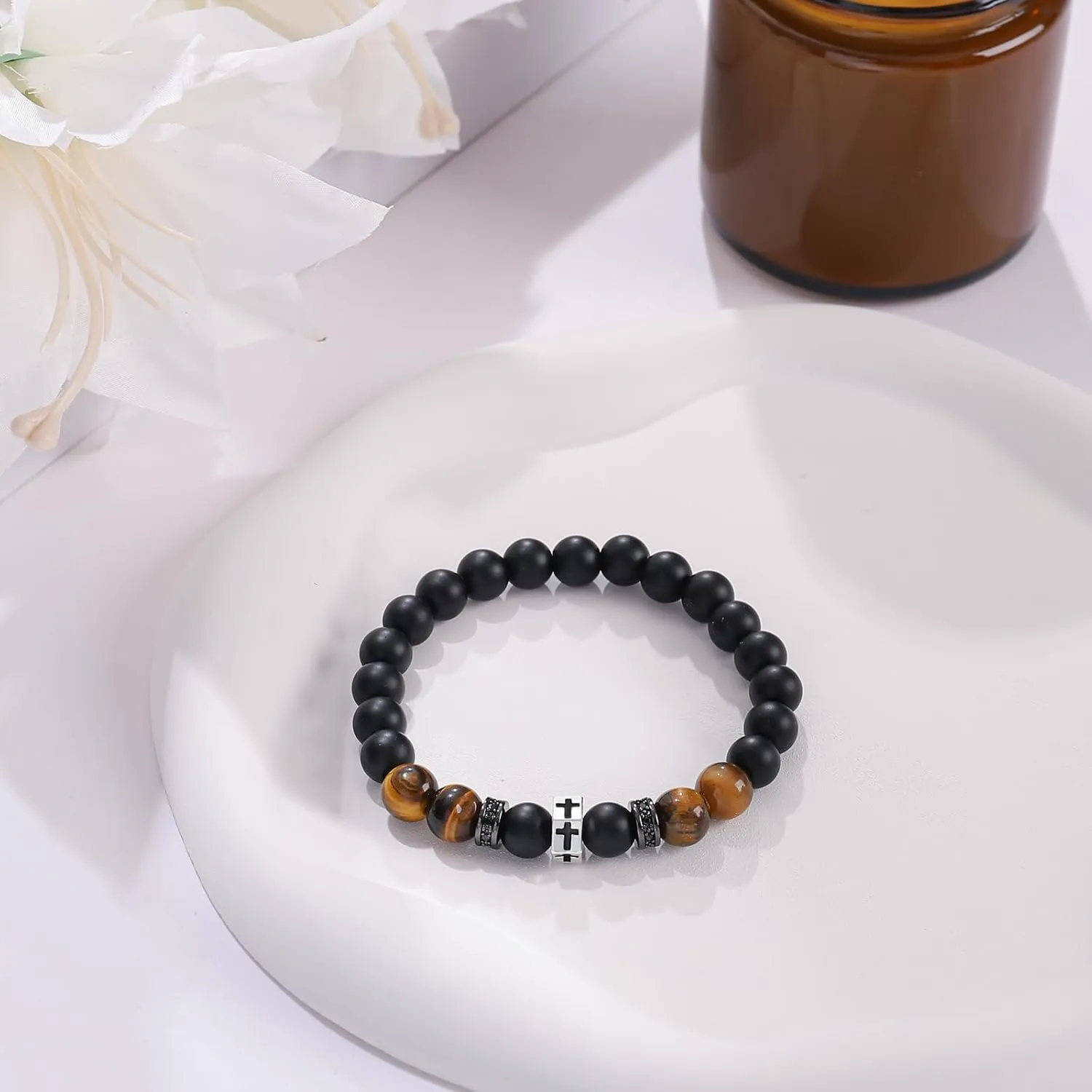 QWNHONEY Cross Bracelet for Men Son Brother Boyfriend Father Dad Husband Father's Day Birthday Christian Religious Faith Graduation Anniversary Christmas Jewelry Gift for Man