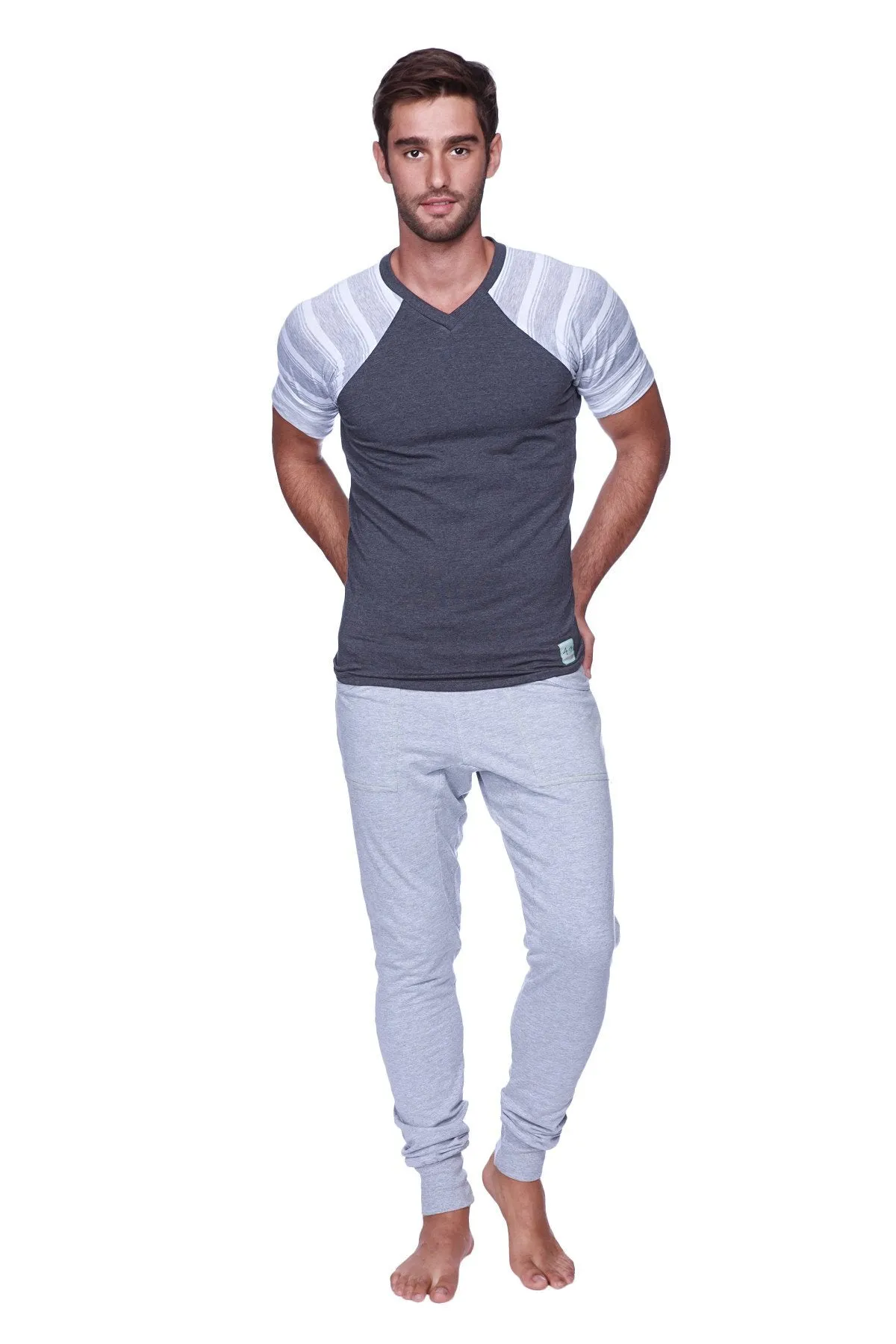 Raglan Virtual Crew Neck (Charcoal w/ Grey & White Stripe)