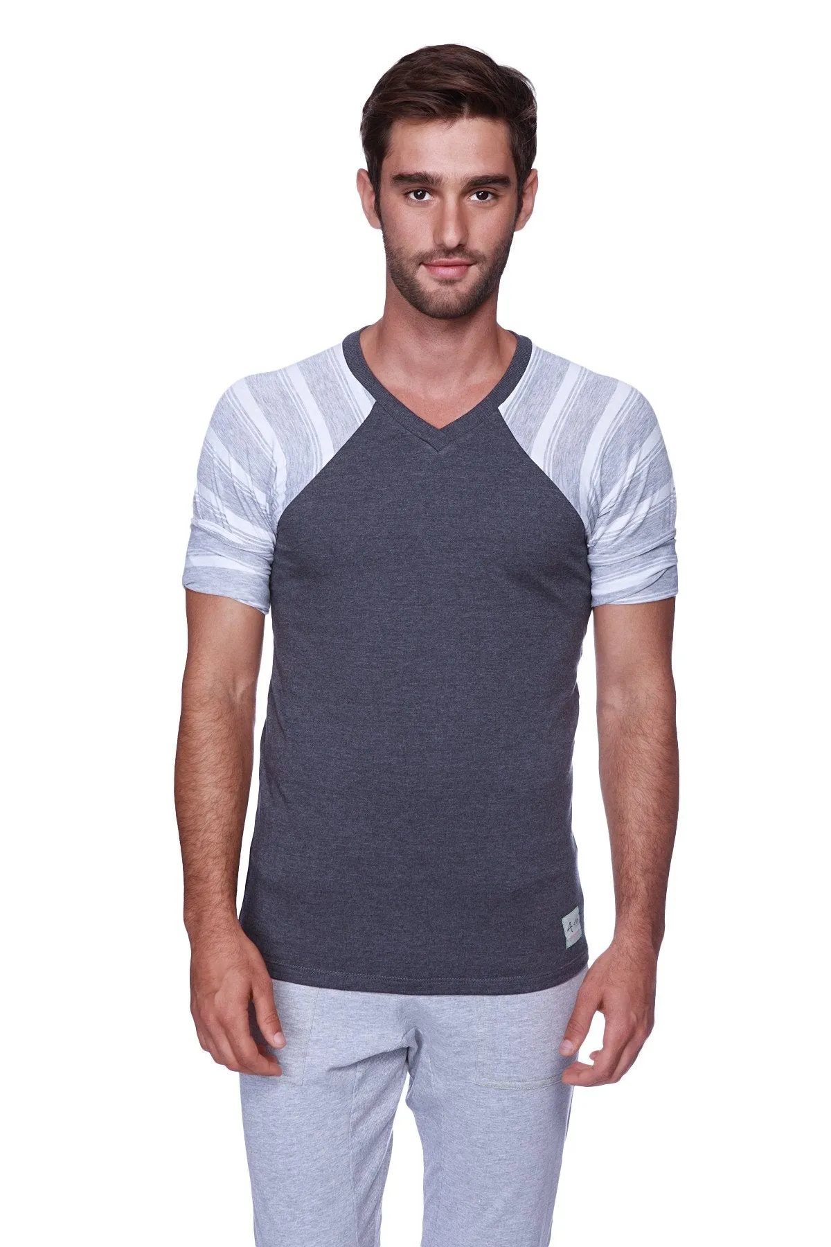 Raglan Virtual Crew Neck (Charcoal w/ Grey & White Stripe)