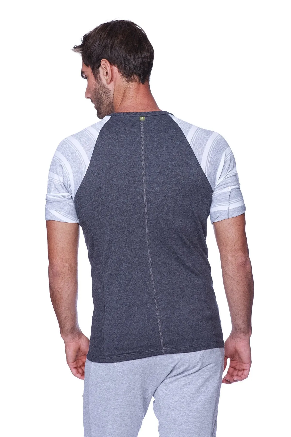 Raglan Virtual Crew Neck (Charcoal w/ Grey & White Stripe)
