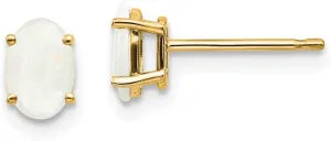 Real 14k Yellow Gold Opal Studs Earrings - October - 6mm x 4mm