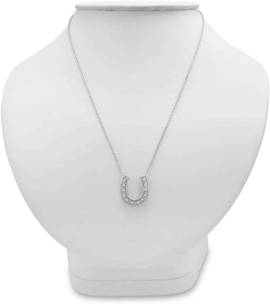 Real Diamond Horseshoe Necklace for Women in Sterling Silver| 16 inch or 18 inch |1/10 Carat Total Weight |Real Diamond Necklaces
