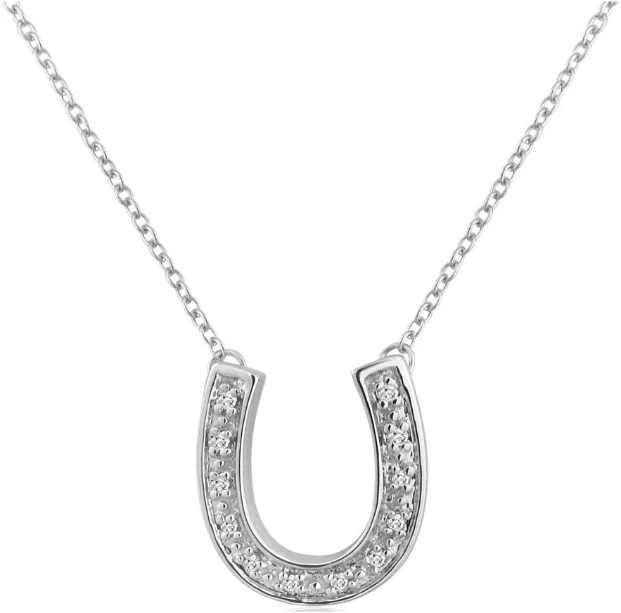 Real Diamond Horseshoe Necklace for Women in Sterling Silver| 16 inch or 18 inch |1/10 Carat Total Weight |Real Diamond Necklaces