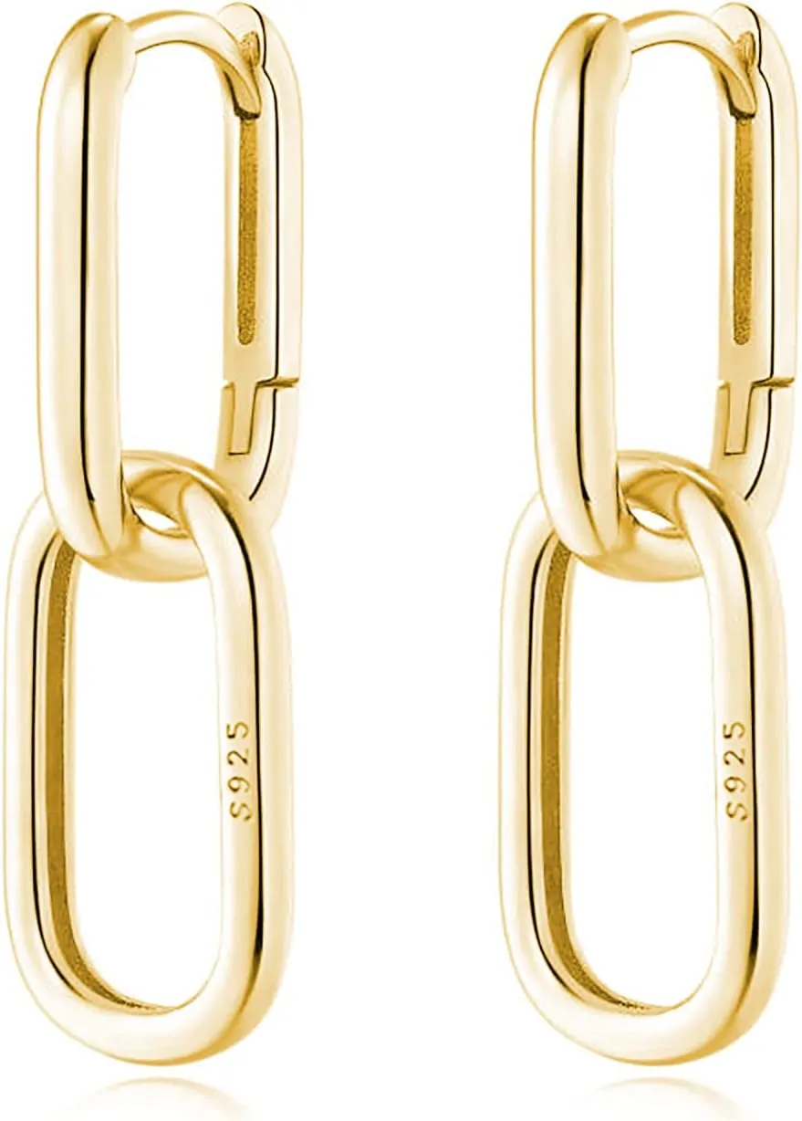 Reffeer 925 Sterling Silver Link Chain Earrings Hoop for Women Teens U Hoop Earrings Minimalist Huggie Drop Earrings