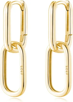 Reffeer 925 Sterling Silver Link Chain Earrings Hoop for Women Teens U Hoop Earrings Minimalist Huggie Drop Earrings