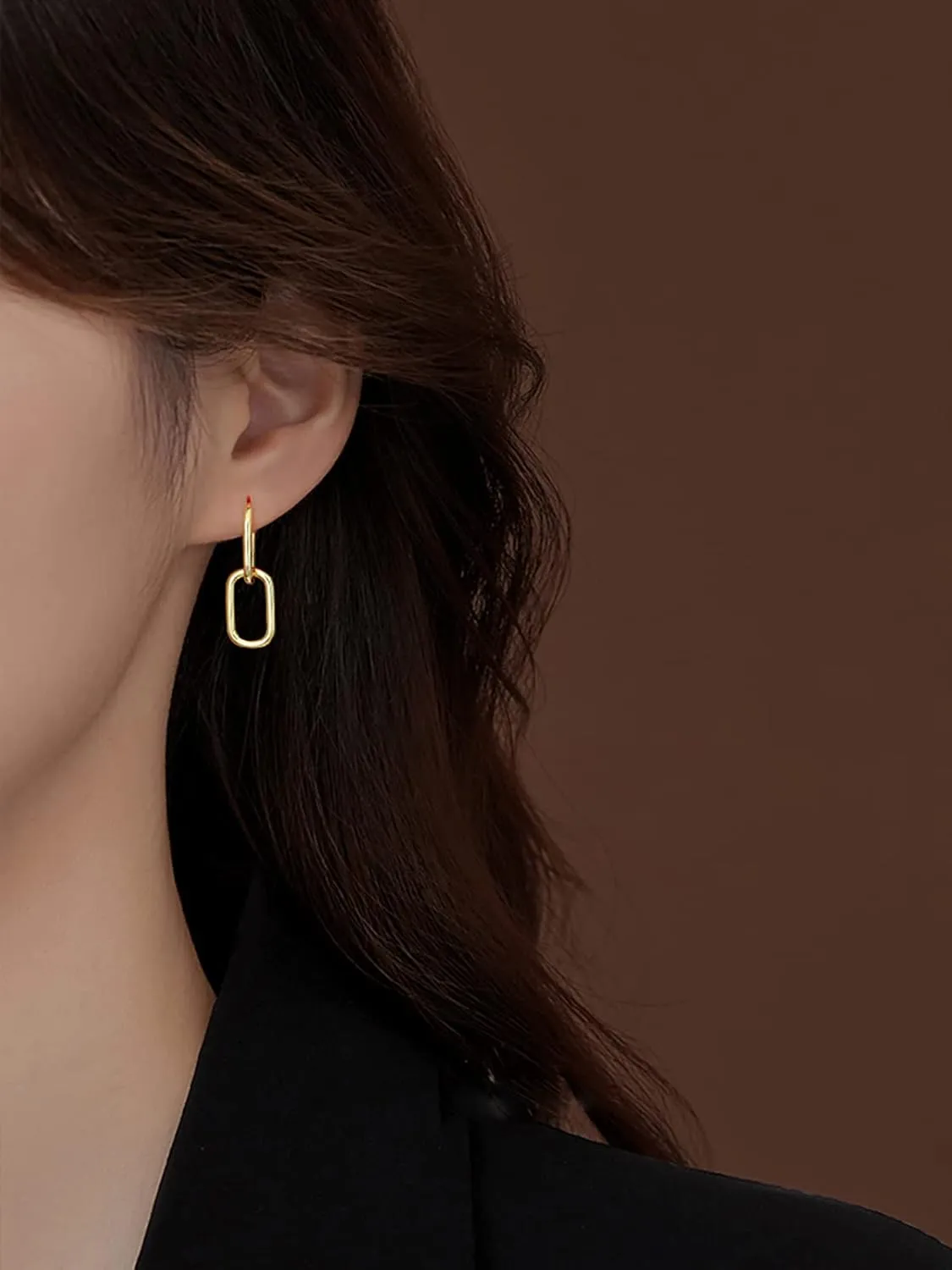 Reffeer 925 Sterling Silver Link Chain Earrings Hoop for Women Teens U Hoop Earrings Minimalist Huggie Drop Earrings