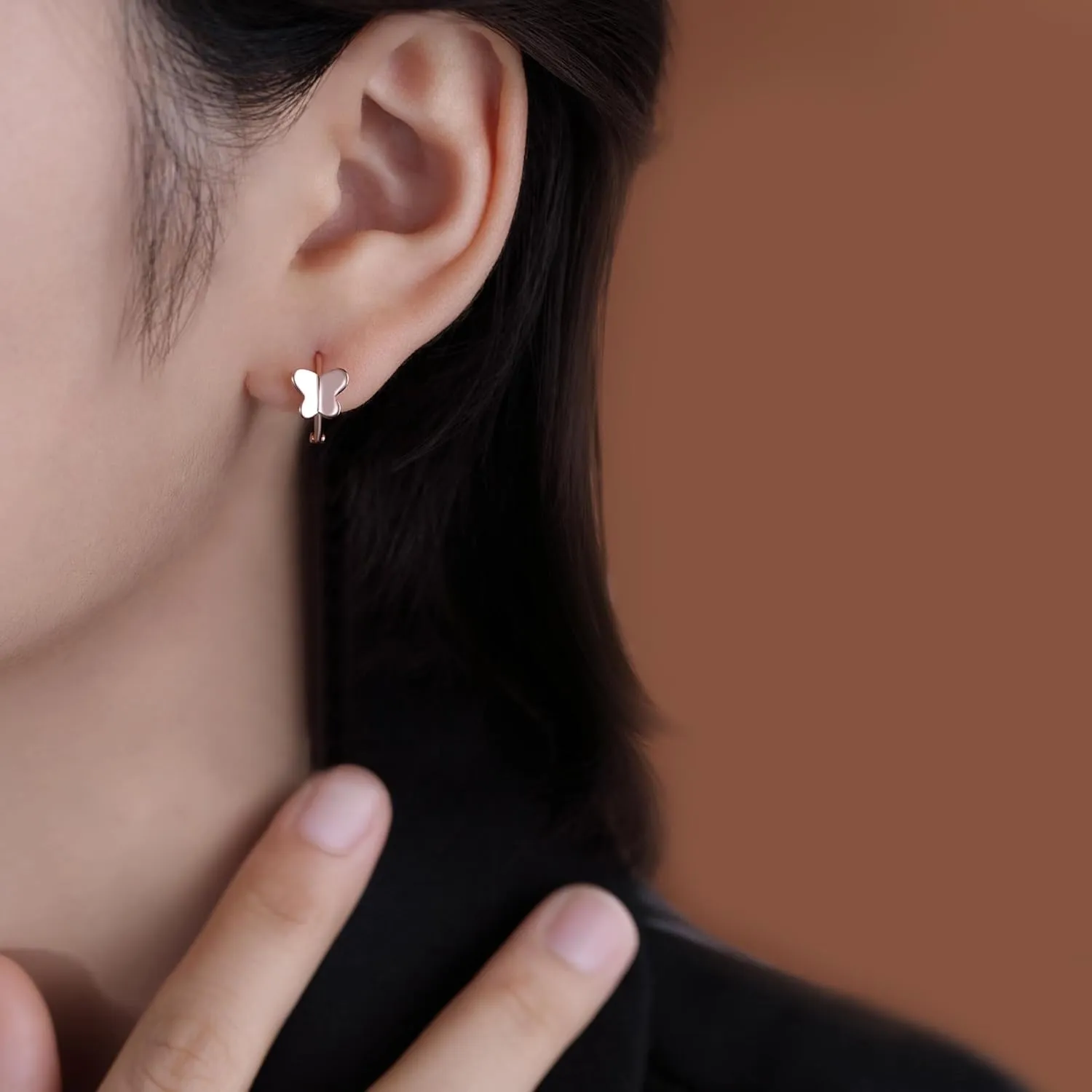 Reffeer Solid 925 Sterling Silver Butterfly Hoop Earrings for Women Cute Butterfly Hoop Earrings Huggie