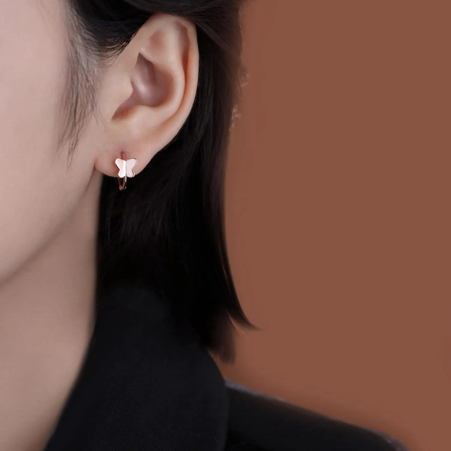 Reffeer Solid 925 Sterling Silver Butterfly Hoop Earrings for Women Cute Butterfly Hoop Earrings Huggie