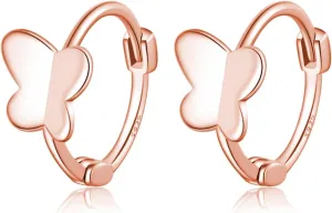Reffeer Solid 925 Sterling Silver Butterfly Hoop Earrings for Women Cute Butterfly Hoop Earrings Huggie