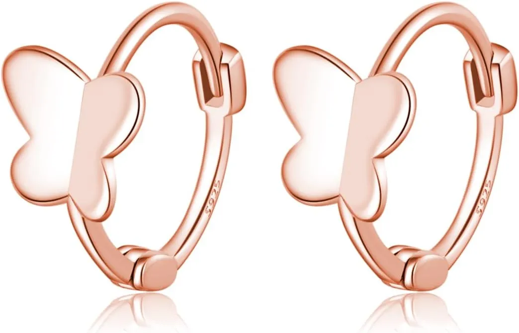 Reffeer Solid 925 Sterling Silver Butterfly Hoop Earrings for Women Cute Butterfly Hoop Earrings Huggie