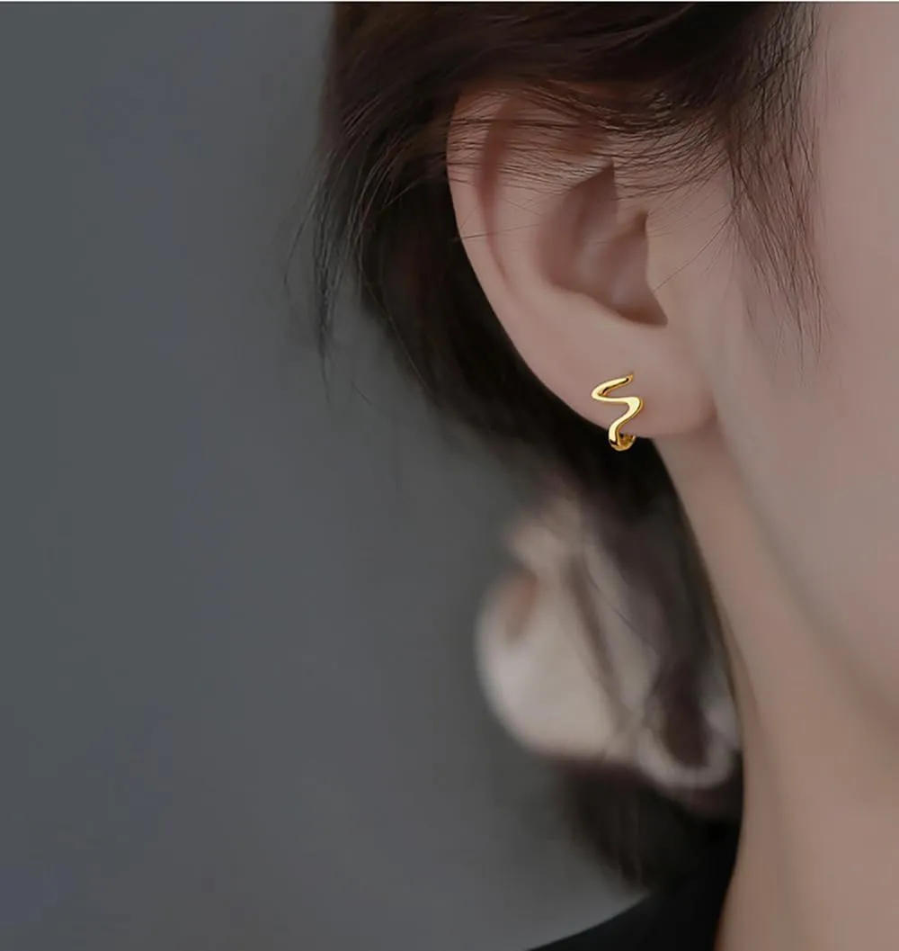Reffeer Solid 925 Sterling Silver Ocean Wave Hoop Earrings Huggie for Women Teens Minimalist Hoop Earrings Helix Cartilage Hoops