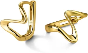 Reffeer Solid 925 Sterling Silver Ocean Wave Hoop Earrings Huggie for Women Teens Minimalist Hoop Earrings Helix Cartilage Hoops