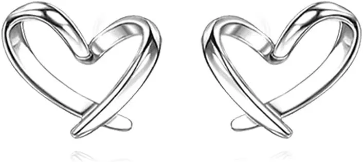 Reffeer Solid 925 Sterling Silver Tiny Heart Stud Earrings for Women Teens Love Heart Stud Earrings