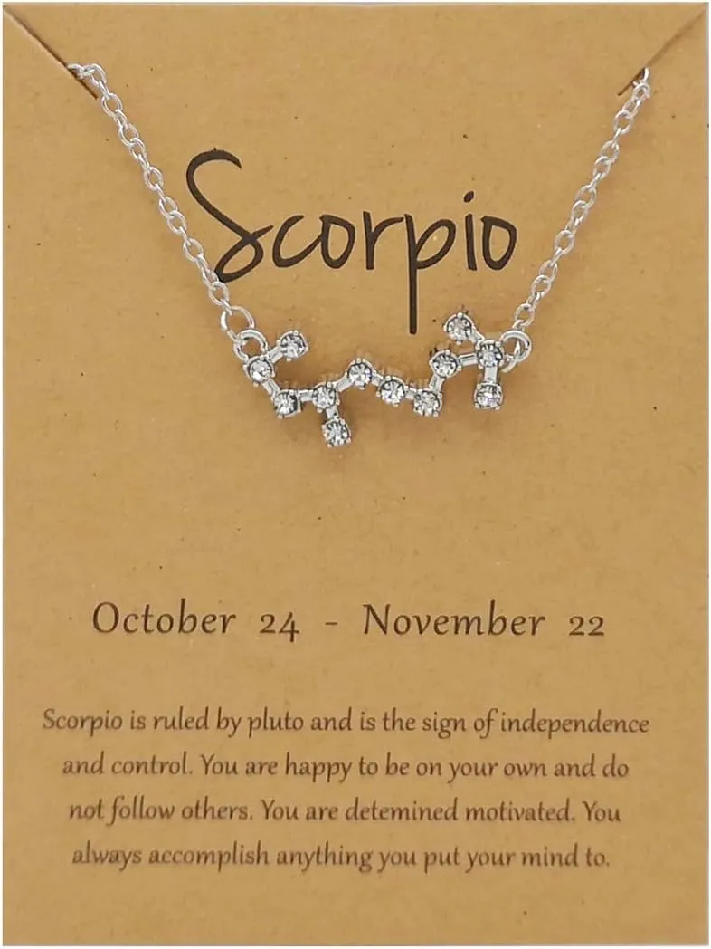Rhinestone Zodiac Pendant Necklace for Women Silver Crystal 12 Constellation Necklaces Horoscope Sign Star Gemini Necklace Friendship Jewelry