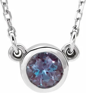 Rhodium Plated Sterling Silver 3mm Round Shape Imitation Alexandrite Solitaire Necklace Fine Jewelry for Women Gifts for Her, 16"
