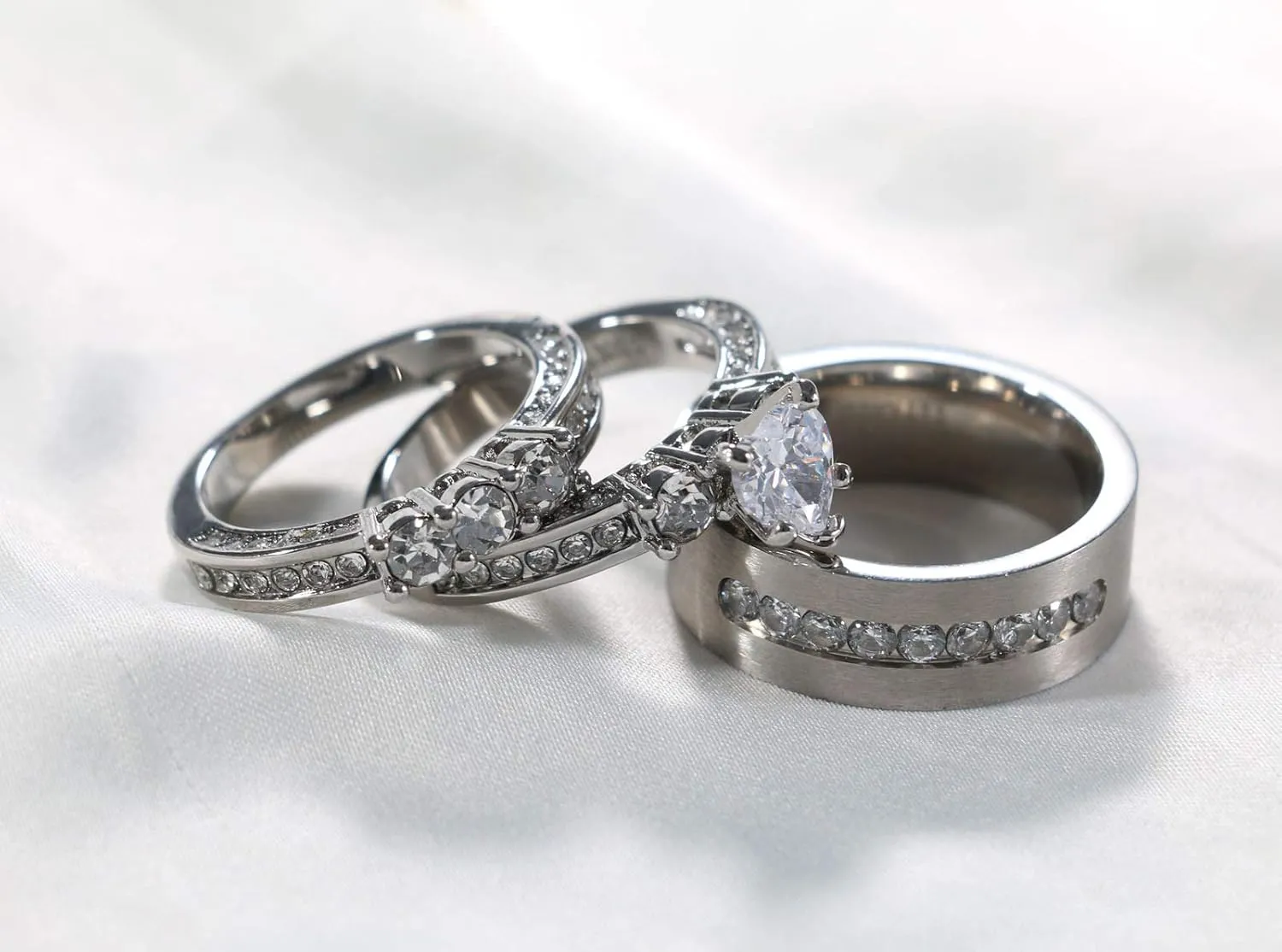 ringheart Couple Rings White Gold Filled Heart Cut Cz Womens Wedding Ring Sets Titanium Steel Mens Wedding BandPlease Buy 2 Rings for 1 Pair