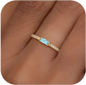 RLMOON Gold Birthstone Rings for Women Non Tarnish 14K Gold Plated Eternity Stacking Ring Dainty CZ Gemstone Engagement Wedding Band Birthday Gifts Jewelry Size 6-10