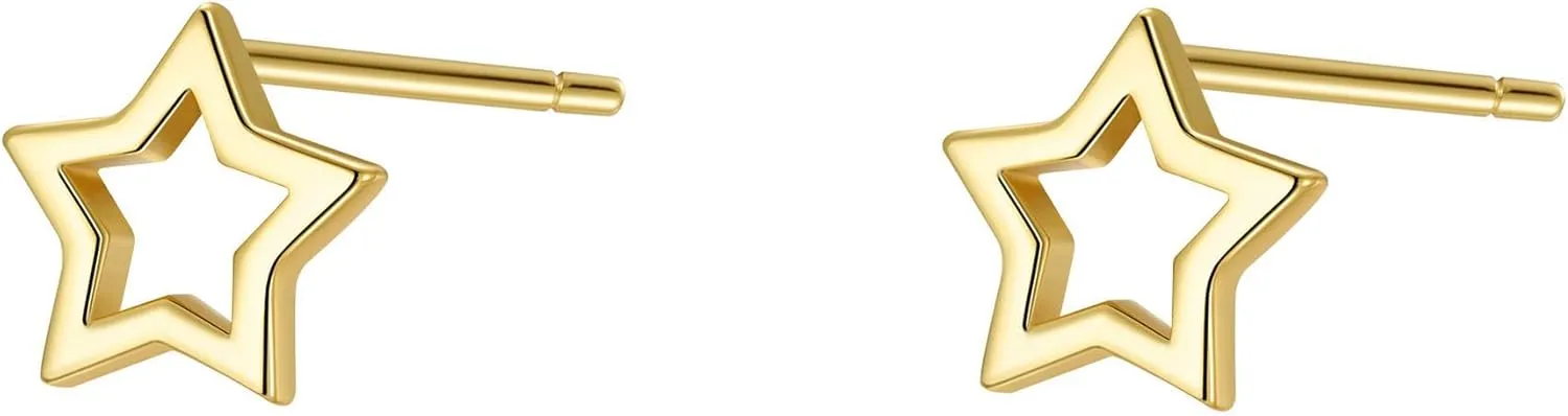 Rnivida 925 Sterling Silver Tiny Star/Crescent Moon/Petite Heart Stud Earrings for Women,Small Cut Out Star Earrings | Dainty Mini Moon Earrings for Cartilage Piercing