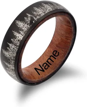ROSI Engraved Personalized Titanium Tungsten Rings for Men Women Wedding Bands for Him And Her Wooden Inlay Promise Engagement Band Couple Ring Valentine'S Day Gift Size 6-15