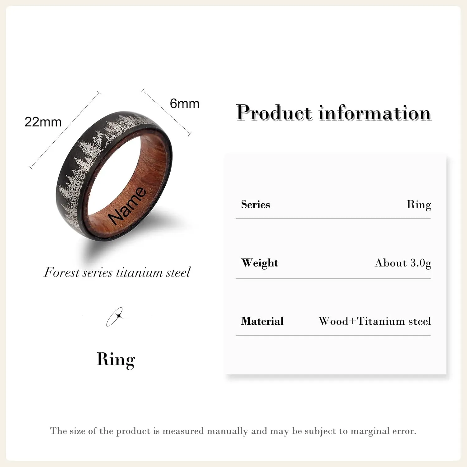 ROSI Engraved Personalized Titanium Tungsten Rings for Men Women Wedding Bands for Him And Her Wooden Inlay Promise Engagement Band Couple Ring Valentine'S Day Gift Size 6-15