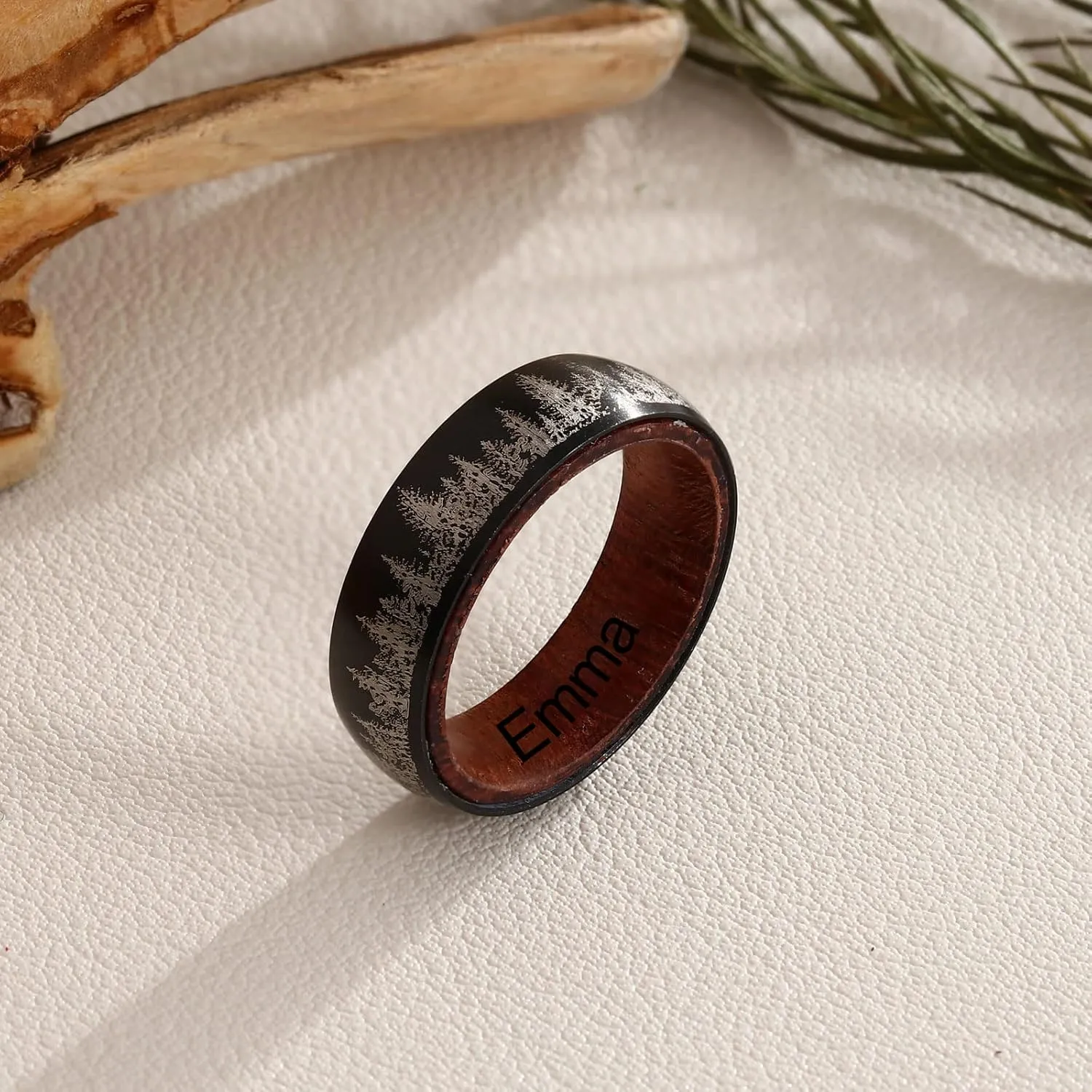 ROSI Engraved Personalized Titanium Tungsten Rings for Men Women Wedding Bands for Him And Her Wooden Inlay Promise Engagement Band Couple Ring Valentine'S Day Gift Size 6-15