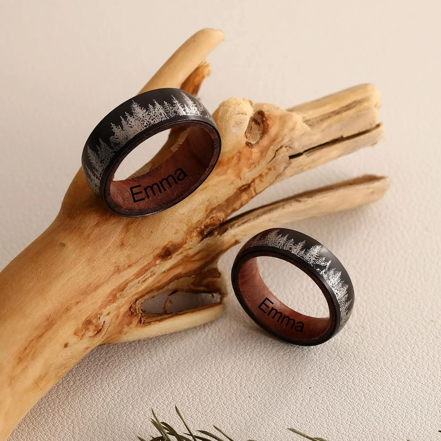 ROSI Engraved Personalized Titanium Tungsten Rings for Men Women Wedding Bands for Him And Her Wooden Inlay Promise Engagement Band Couple Ring Valentine'S Day Gift Size 6-15