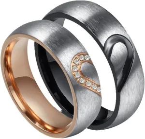 ROWAG 6MM Men Heart Shape Titanium Stainless Steel Couple Wedding Rings for Him and Her Women Cubic Zirconia CZ Inlaid Promise Engagement Bands,Men Size 12