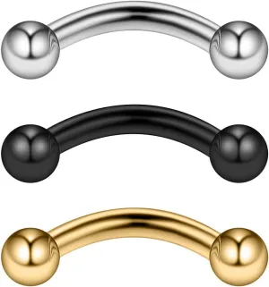 Ruifan 14G 5/16 Inch Stainless Steel Curved Eyebrow Rings Petite Belly Rings Body Jewelry Piercing Set 3mm Ball