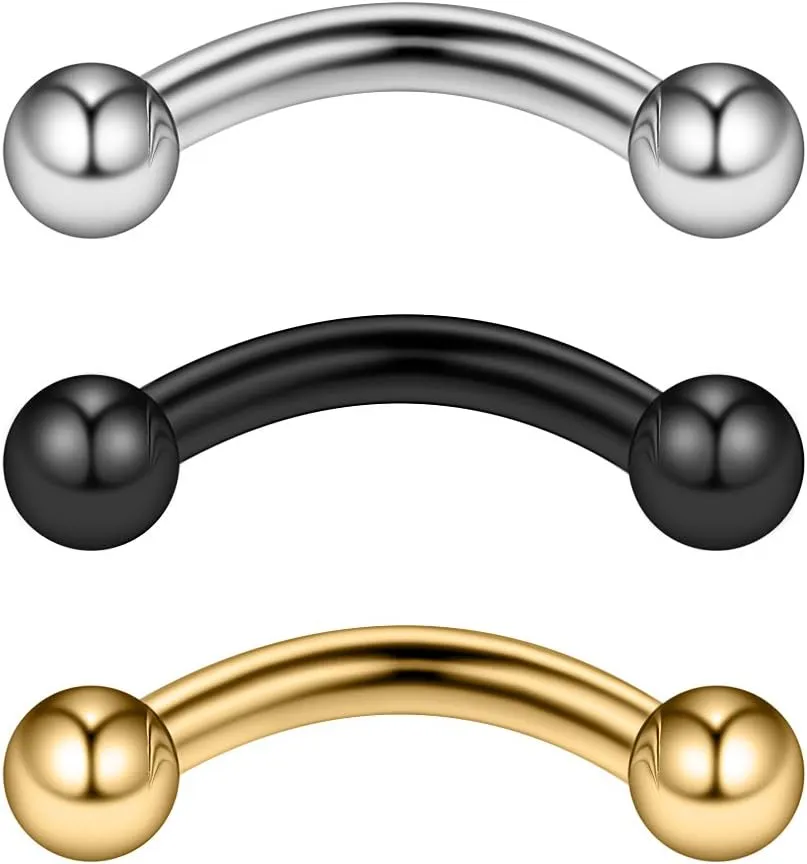 Ruifan 14G 5/16 Inch Stainless Steel Curved Eyebrow Rings Petite Belly Rings Body Jewelry Piercing Set 3mm Ball