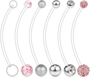 Ruifan 6PCS Mix Style Pregnancy Sport Maternity Flexible Bioplast Belly Navel Button Ring Retainer 14G 1 1/2Inch (38mm)