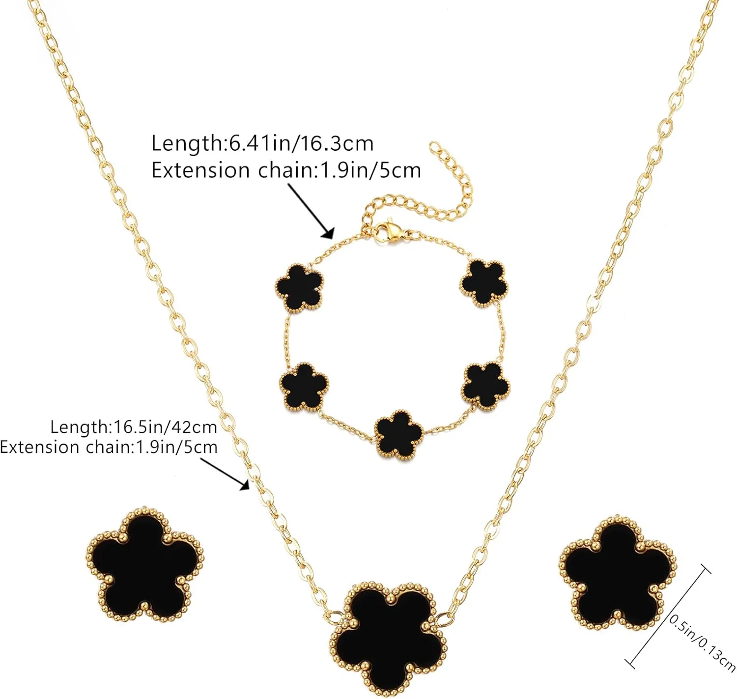 RWQIAN Gold Plated Five Leaf Lucky Clover Bracelets for Women,White/Black/Red/Green/Blue/Pink Clover Link Flower Charm Bracelets,Adjustable Clover Bracelet Chain Jewelry Gifts Trendy for Birthday