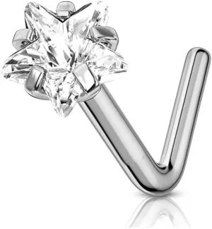 S925 Sterling Silver CZ Star Nose Rings for Women Sparkling Tiny Star L-Shaped Nose Studs Rings Cute Nose Nostril Piercing Jewelry Hypoallergenic