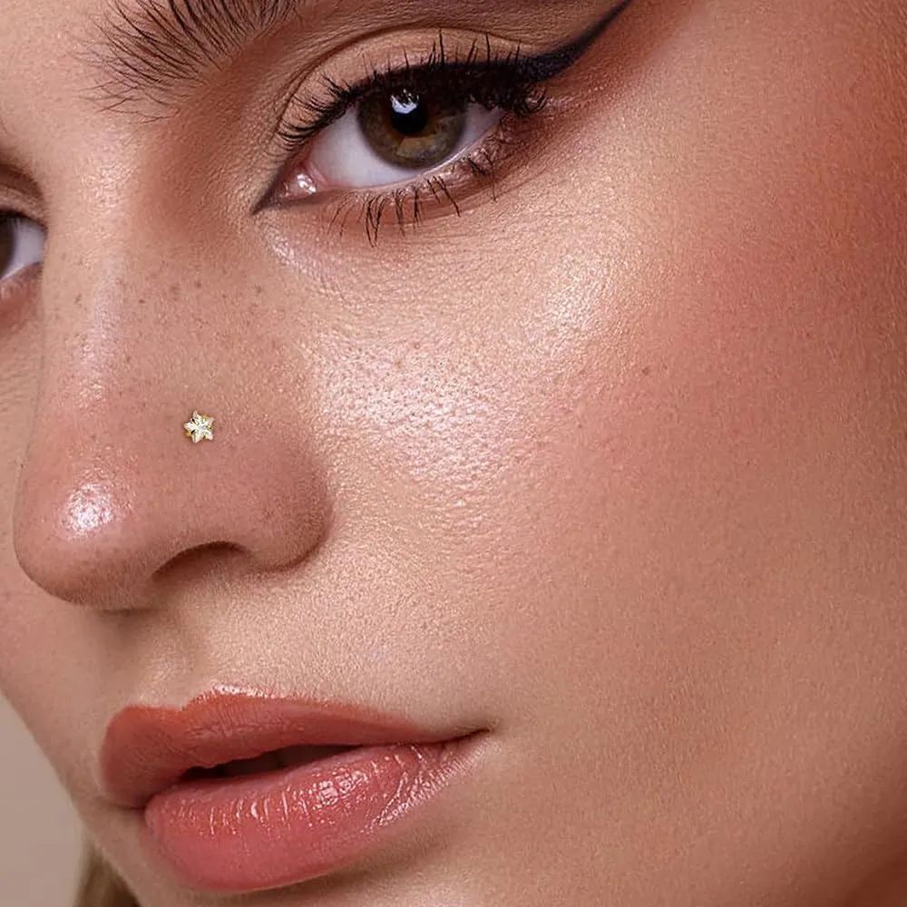S925 Sterling Silver CZ Star Nose Rings for Women Sparkling Tiny Star L-Shaped Nose Studs Rings Cute Nose Nostril Piercing Jewelry Hypoallergenic
