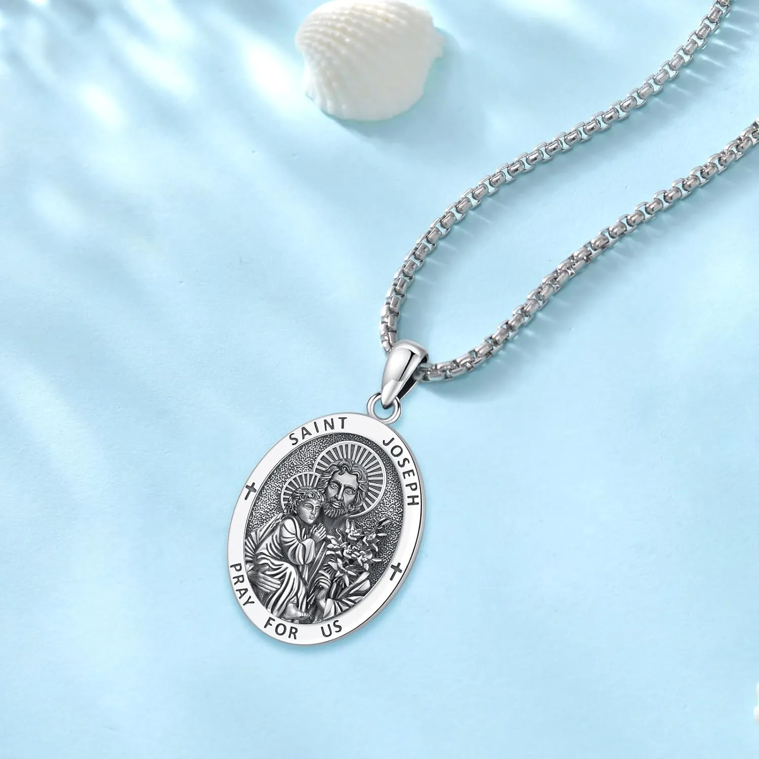 Saint Necklace S925 Sterling Silver Patron St Amulet Medal Protection Pendant Jewelry for Men Women
