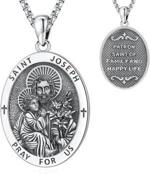 Saint Necklace S925 Sterling Silver Patron St Amulet Medal Protection Pendant Jewelry for Men Women