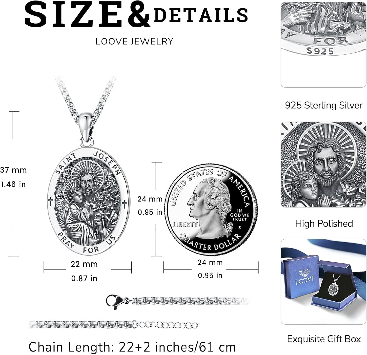 Saint Necklace S925 Sterling Silver Patron St Amulet Medal Protection Pendant Jewelry for Men Women