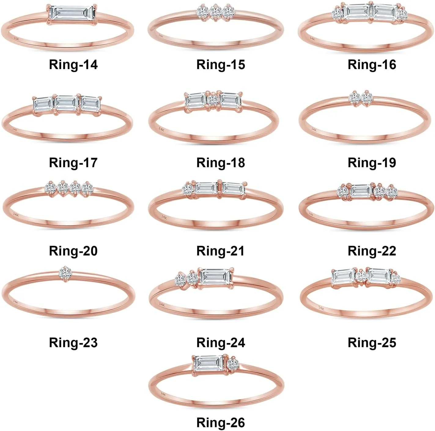 SAVEARTH DIAMONDS 14k Solid Gold Baguette And Round Cut Lab Grown Diamond Engagement Promise Rings | Dainty Stacking Rings For Women Valentine's Day Gifts