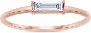 SAVEARTH DIAMONDS 14k Solid Gold Baguette And Round Cut Lab Grown Diamond Engagement Promise Rings | Dainty Stacking Rings For Women Valentine's Day Gifts