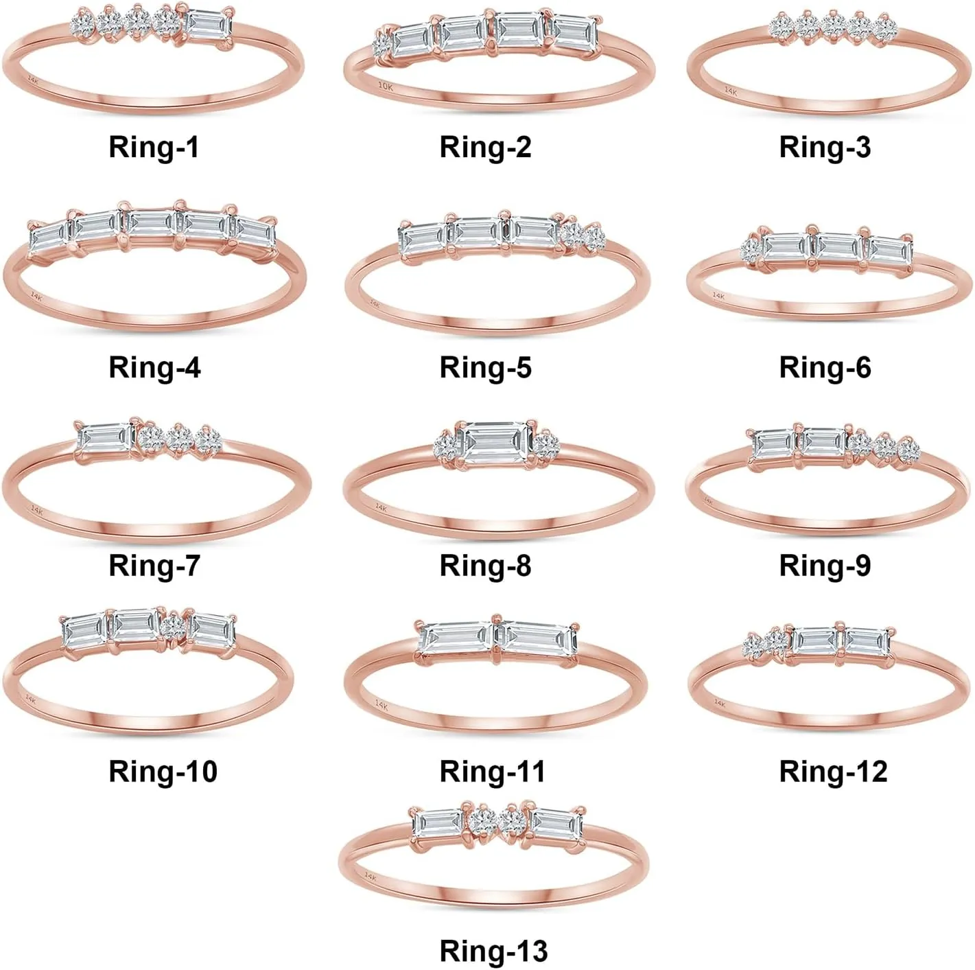 SAVEARTH DIAMONDS 14k Solid Gold Baguette And Round Cut Lab Grown Diamond Engagement Promise Rings | Dainty Stacking Rings For Women Valentine's Day Gifts
