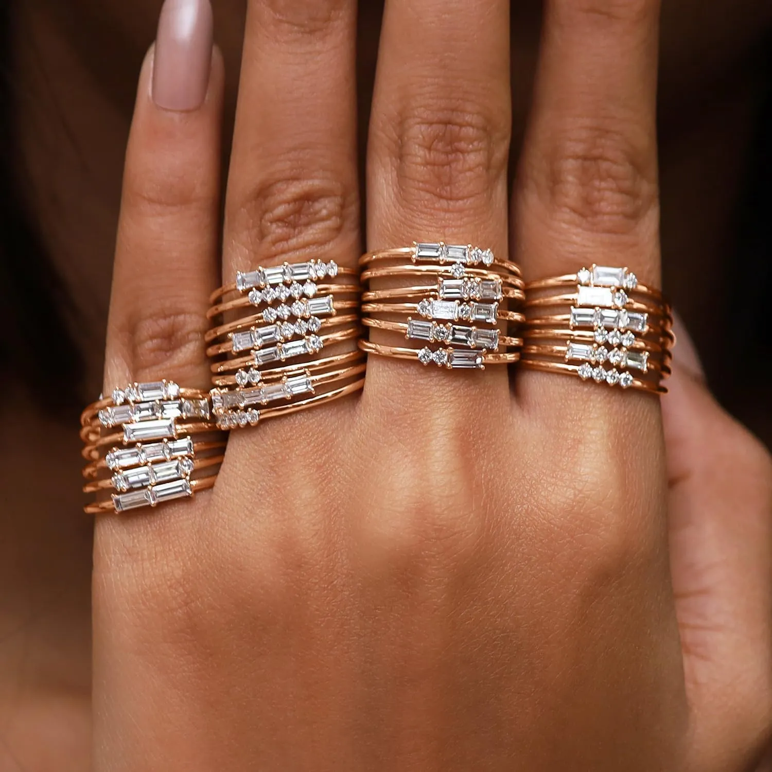 SAVEARTH DIAMONDS 14k Solid Gold Baguette And Round Cut Lab Grown Diamond Engagement Promise Rings | Dainty Stacking Rings For Women Valentine's Day Gifts