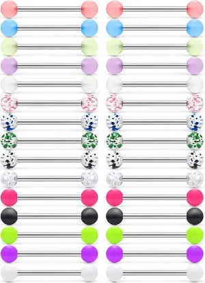 SCERRING 15 Pairs 16G 14G Stainless Steel Tongue Barbell Ring Nippleings Nipple Rings Acrylic Balls Body Piercing Jewelry Retainer 14mm 16mm 19mm 22mm